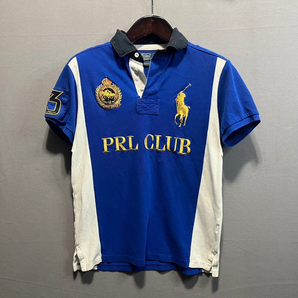 Polo Ralph Lauren Big Pony PRL Club Rugby Shirt Blue White Medium Custom Fit